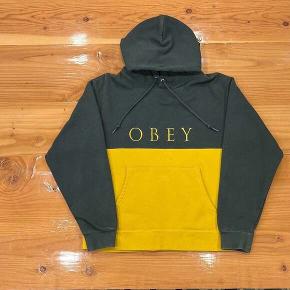 Obey Other - Obey Colorblock Hoodie Forest Green & Yellow - Size M